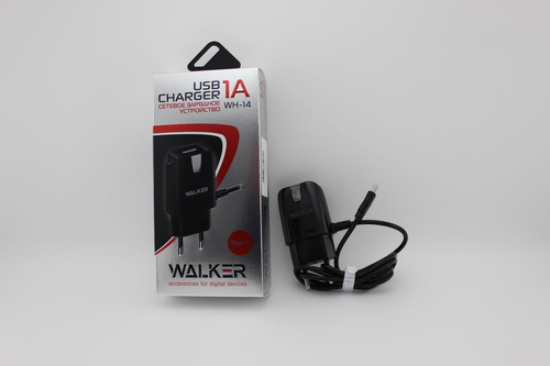 Адаптер сетевой WALKER WH-14 USB (1A) для Type-c черный, белый